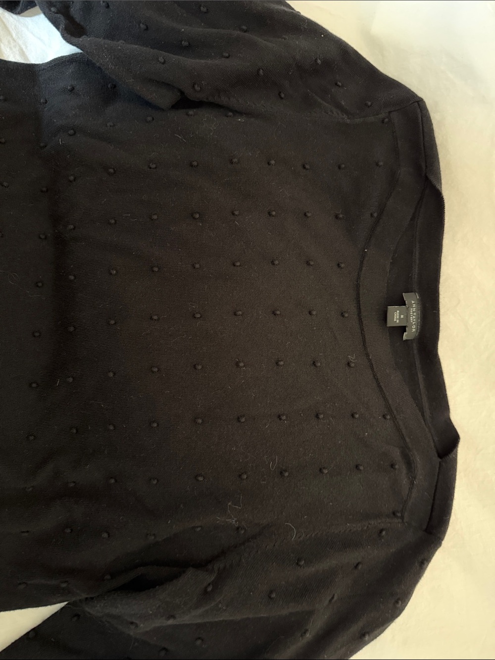 Ann Taylor Factory Black Crewneck Sweater with Raised Dot Knit